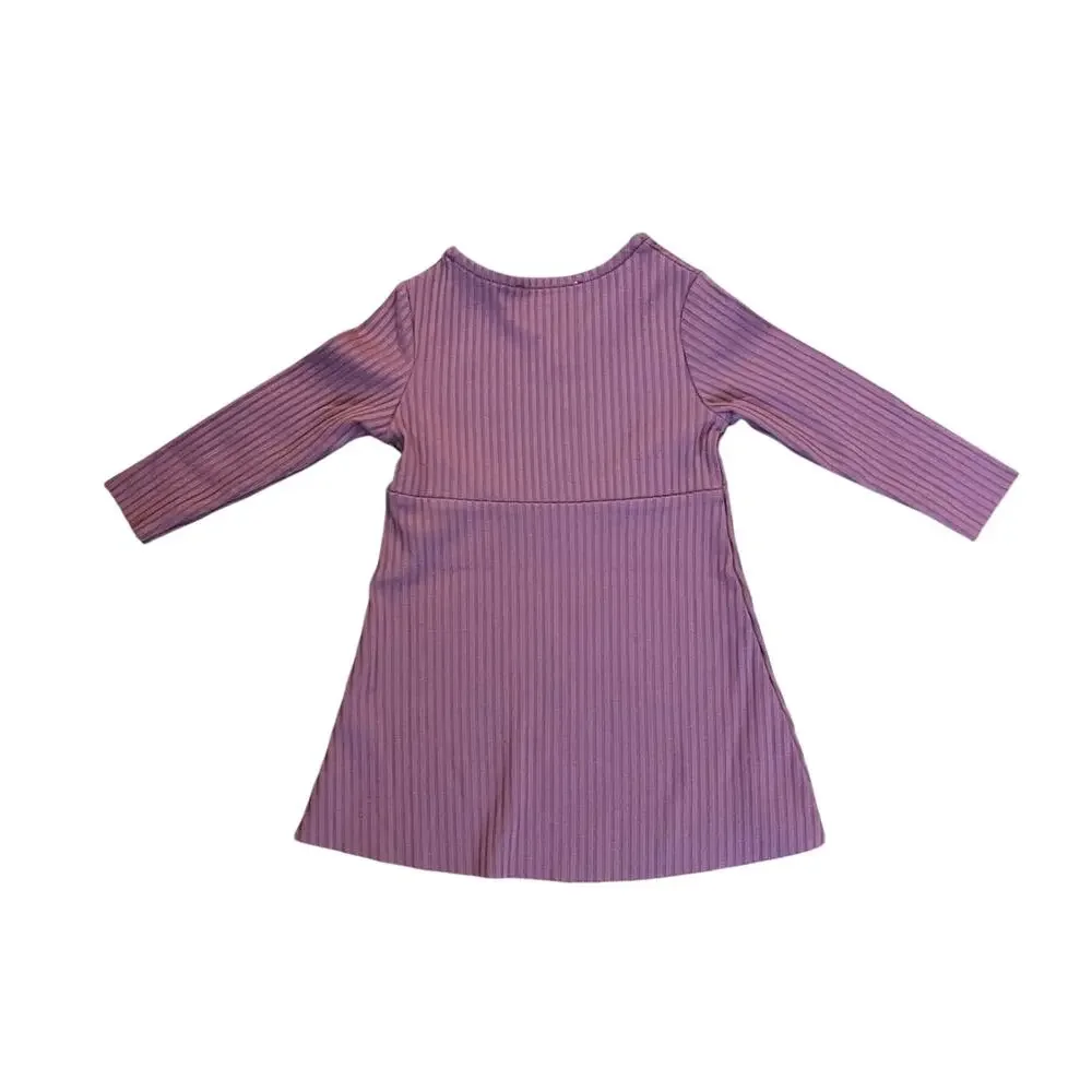 ❤️ 3/$25 Bailey's Blossom Ribbed Mauve Baby Dress with Wooden Buttons 3-6 months
